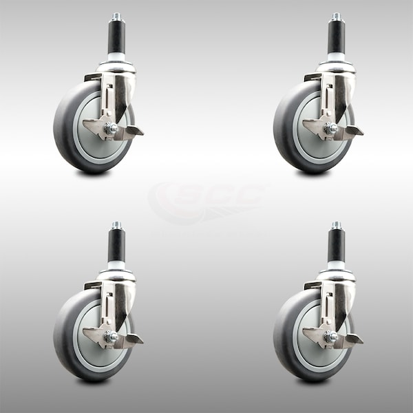 Service Caster 5 Inch 316SS Thermoplastic Rubber Swivel 1 Inch Stem Caster Set Brake SCC SCC-SS316EX20S514-TPRB-TLB-1-4 - main